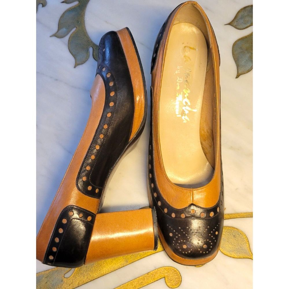 Vintage Mod‎ 60s La Mancha Thick Brogue Pumps 6.5 M Spain
